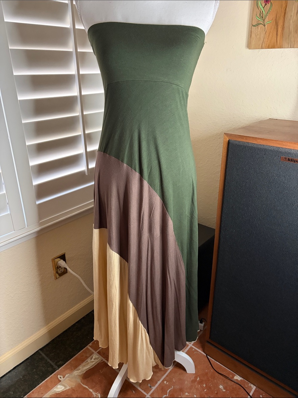 💚🤎Jayli Army Green/Brown/Tan Soft Rayon Skirt Or Strapless Dress Size L